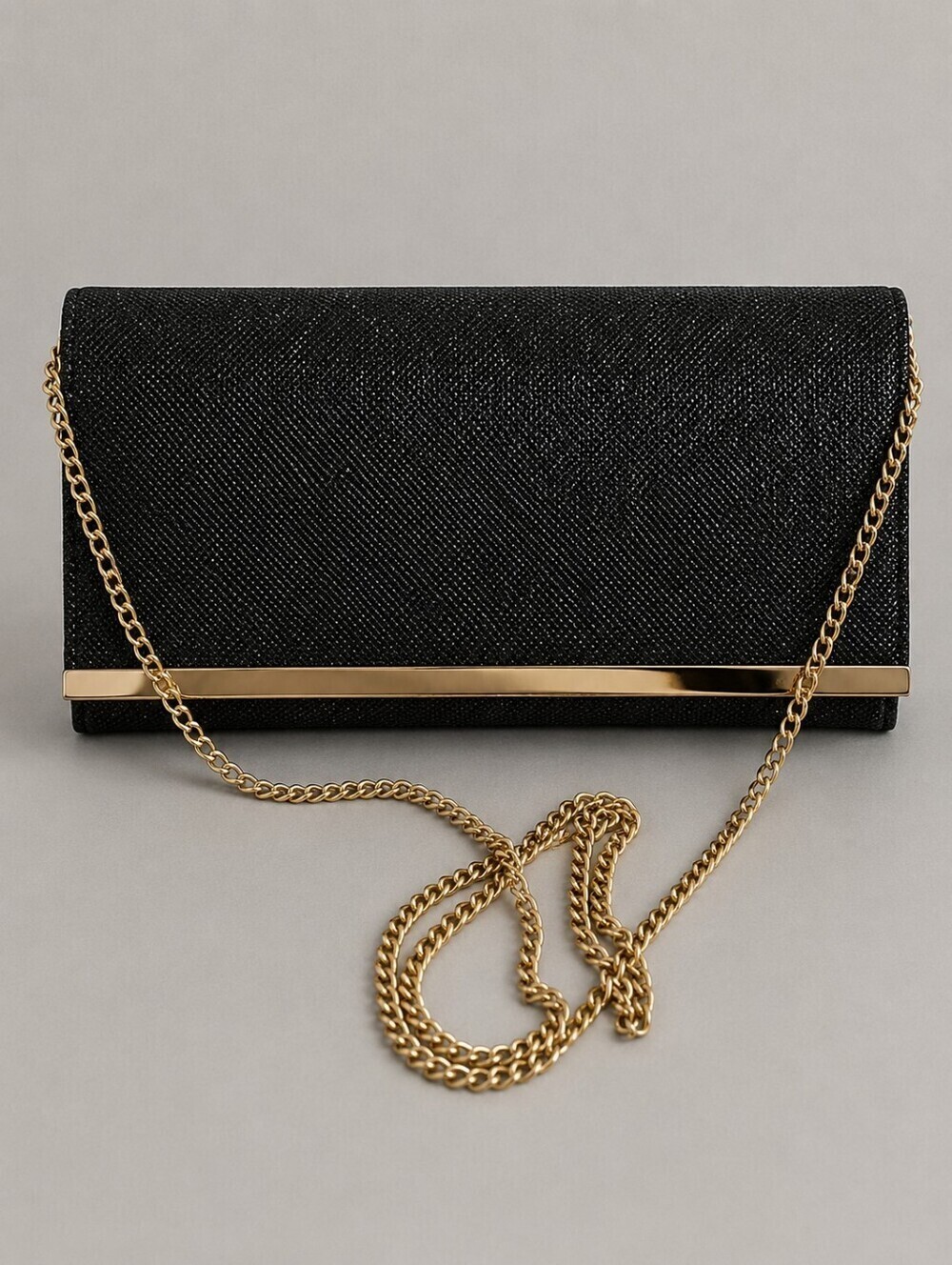 Black Sparkle Evening Envelope Clutch Crossbody Holiday Bag